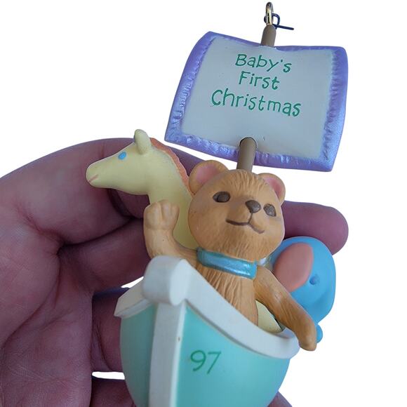 Vintage Baby Ornament Animal Boat with Sail Pastel Nursery Decor 1990s - Picture 7 of 10